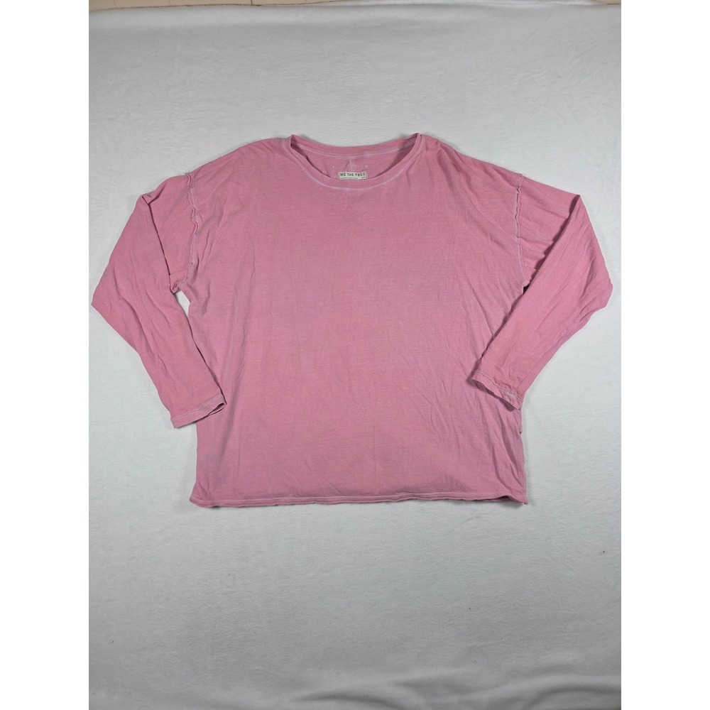 We The Free Long Sleeve Tee Be Free Relaxed Oversized M Pink Boho Seam Detail